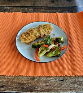 One Pot Dinner: Hummus Crusted Chicken with roasted vegetables