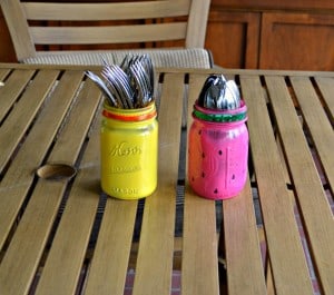 DIY Summer Silverware Holders can be made in just minutes! Cute Lemon Yellow and Pink Watermelon are featured here.