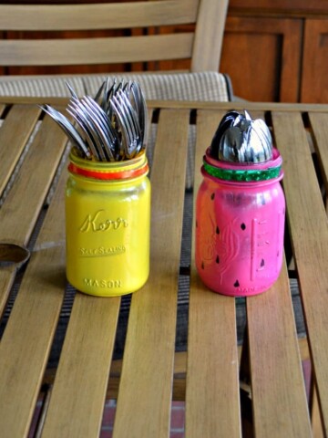 DIY Summer Silverware Holders can be made in just minutes! Cute Lemon Yellow and Pink Watermelon are featured here.
