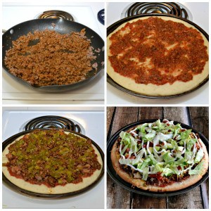 Tasty Taco Pizza is made with seasoned ground beef and all the fixin's you'd find on a taco....but on a pizza shell!