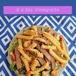 Pin Image: Title, a salad with steak and fries on top.