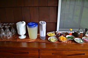 Iced Tea, Lemonade, Water, and lots of add ins for a fun tea party!