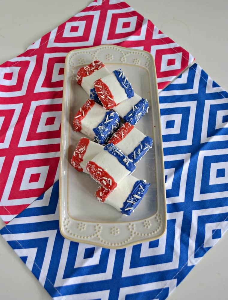 Red, White, and Blue Chocolate Covered Marshmallows for 4th of July!
