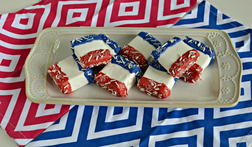 Red, White, and Blue Chocolate Covered Marshmallows are a fun and patriotic treat!