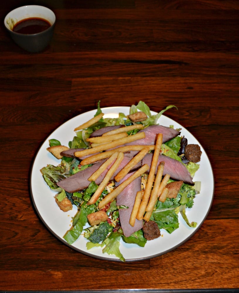 Steak Salad with french fries made with the veggies from my CSA!