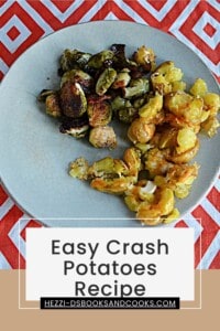 Pin Image: A plate with Brussels Sprouts and Potatoes with cheese, text