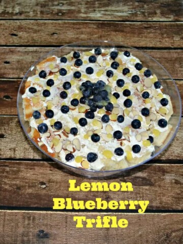 Lemon Bluebery Trifle combines light almond cake, homemade lemon curd, and whipped frosting in one bowl!