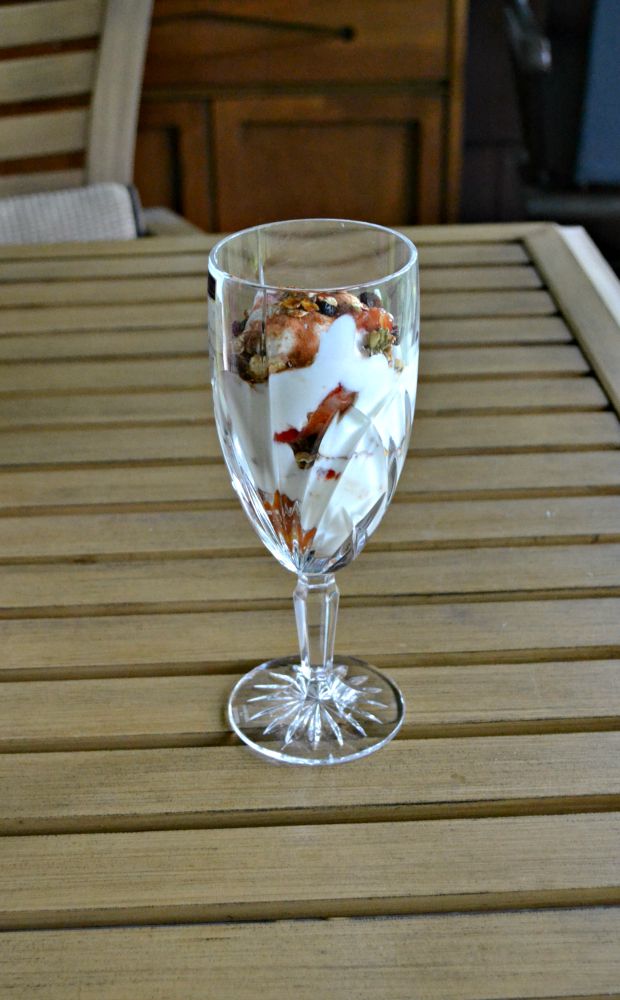Yogurt parfaits with roasted peaches and plums and homemade granola