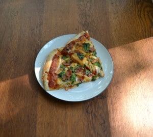 Love this delicious Caramelized Onion, Bacon, and Spinach Pizza
