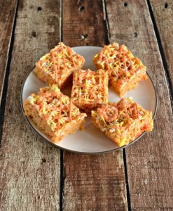 Candy Corn Krispies Treats with white chocolate drizzle