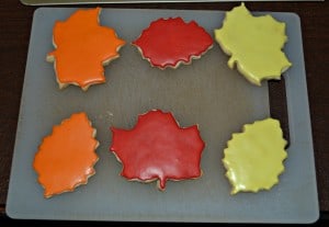 Red, orange, and yellow Leaf Cookies