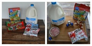 M&M's, peppermint, Funfetti Cake Mix, and Great Value Milk make for a great holiday baking experience