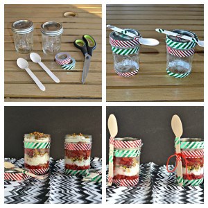 Everything you need to make Cherry Pie Parfaits in easy decorated mason jars