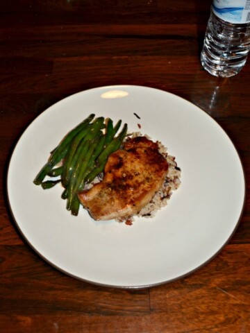 Enjoy a flavorful Honey and Soy Glazed Pork chop with Green beans for dinner tonight