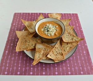 Satisfy your hunger during Game Day with this Buffalo Hummu and Homemade Tortilla Chips!