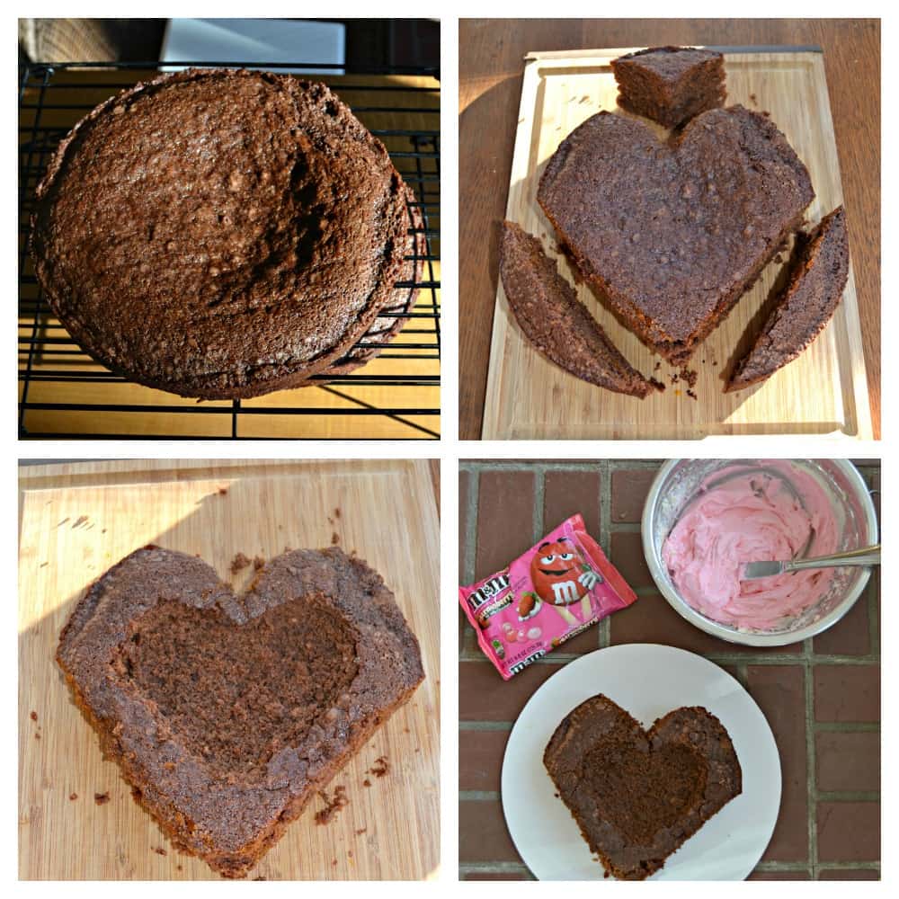 Make this easy heart shaped Chocolate Cake and fill it with M&M's® Strawberry for a sweet surprise