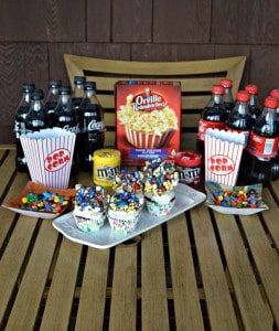 Have a movie night at home with soda, popcorn, candy, and my delicious Movie Theater Chocolate Cupcakes!