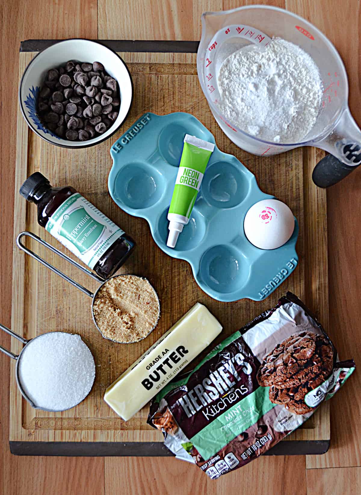 Everything you need to make Mint Chocolate Chip Cookies.
