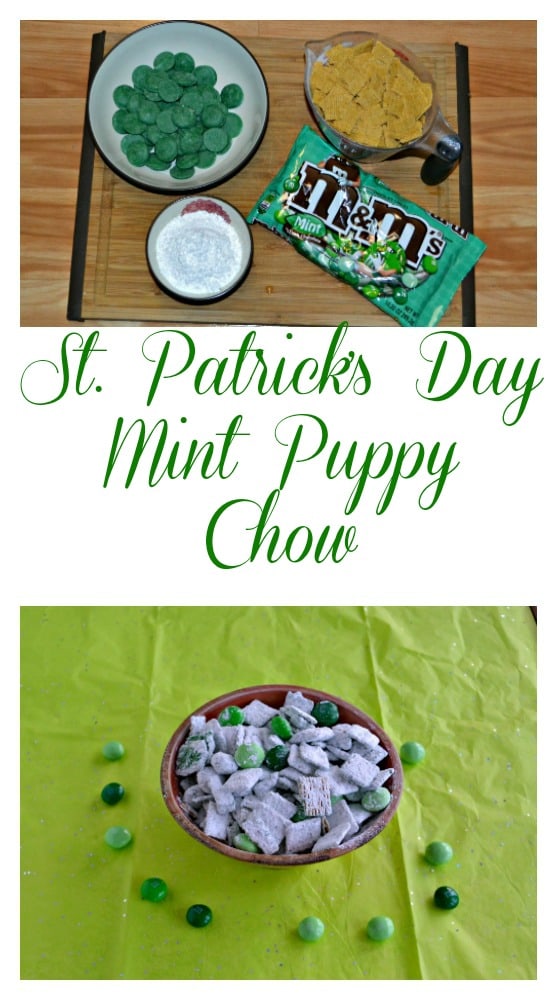 St. Patrick's Day Puppy Chow is mint flavored and delicious