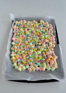 Make this easy 3n ingredient Colorful Marshmallow Fudge!