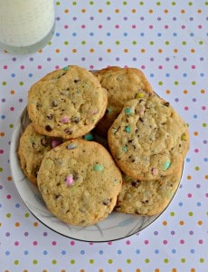 Malt M&M's Cookies are stuffed with pastel M&M's