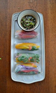Wrap up colorful vegetables in spring roll wrappers to make Fresh Vegetable Rainbow Rolls