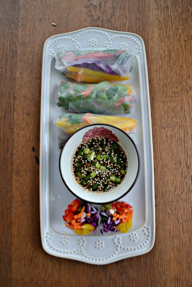 Fresh Vegetable Rainbow Rolls served with Sesame Soy Ginger Dipping Sauce