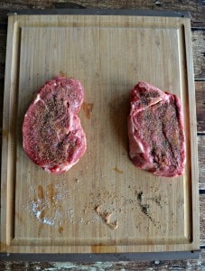 Rub steaks with oil before placing them in a grill pan