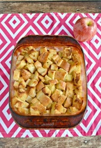 Delicius Apple Bread Pudding has a delicious custard layer on the bottom, apples in the middle, and firm toasted bread pieces on top and then in served with Butterscotch Sauce