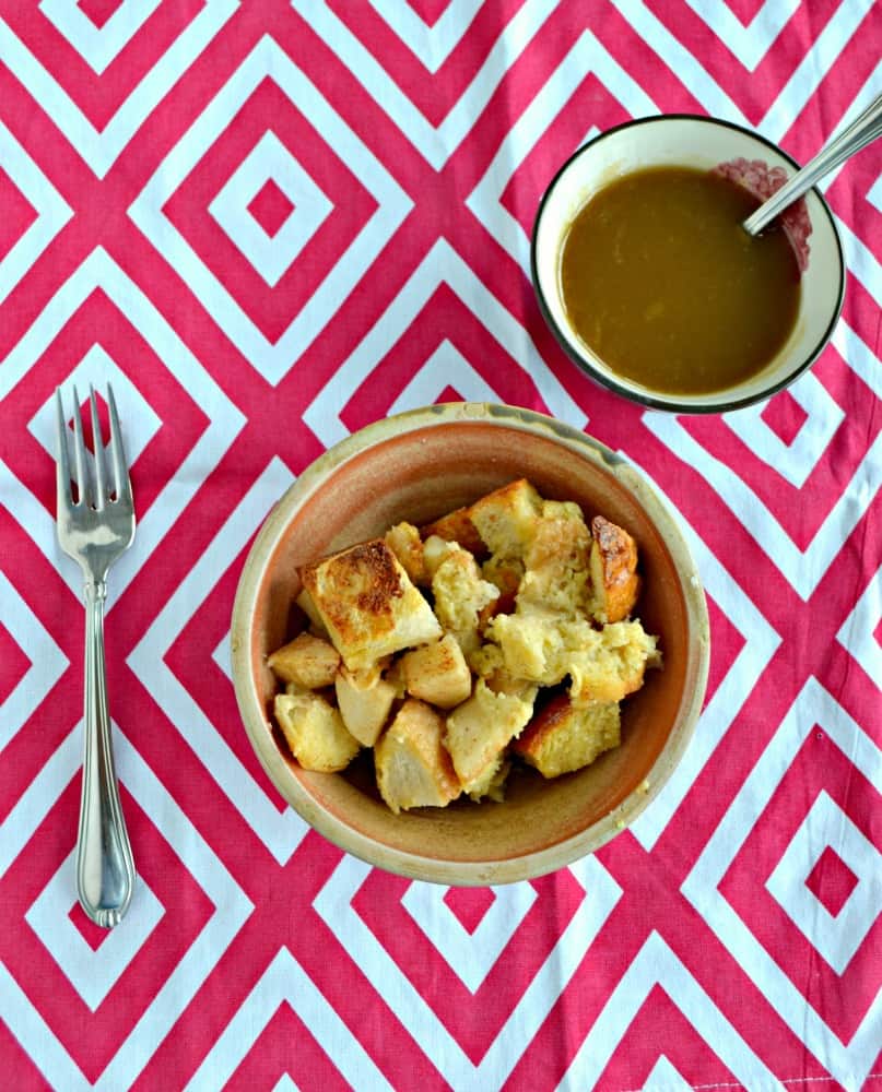 Just one bite and you'll be hooked on this Apple Bread Pudding with Butterscotch Sauce