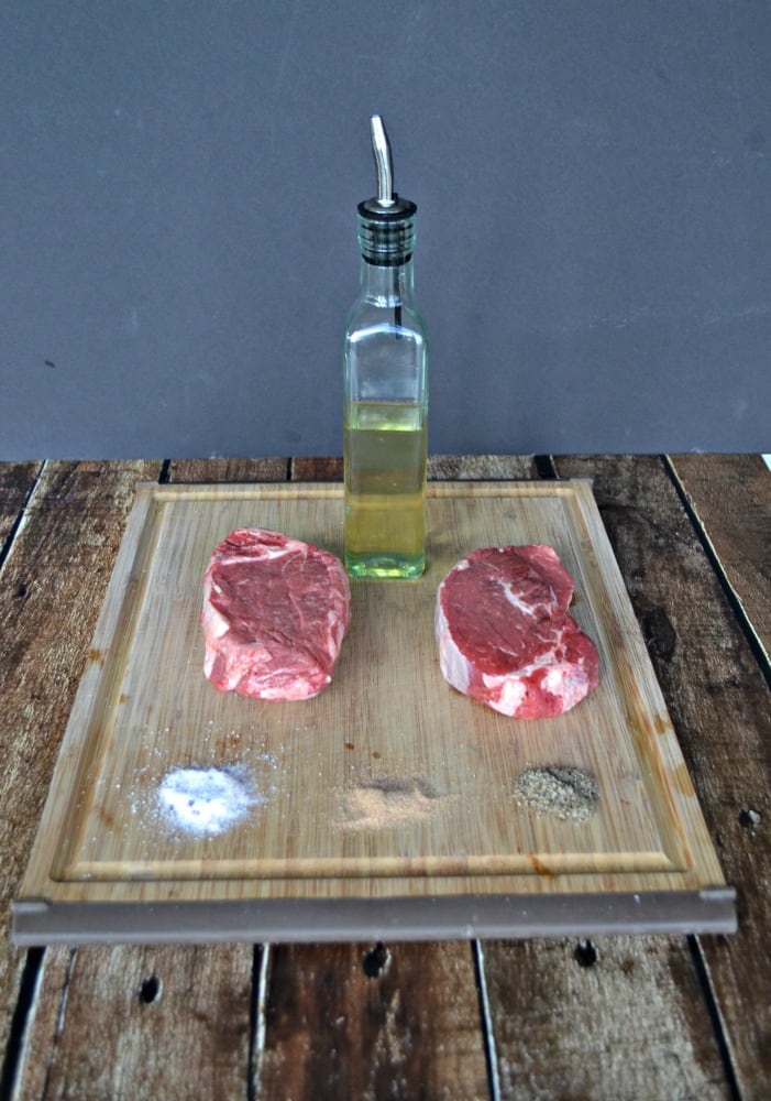 A good bottle of olive oil, salt, pepper, and garlic is all it takes to make delicious Pepeprcorn Crusted Filet Mignon