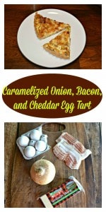 Grab a few easy ingredients and make your family a Caramelized Onion, Bacon, and Cheddar Egg Tart!