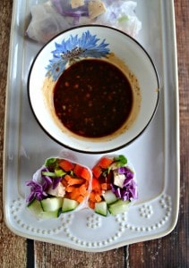 Love these colorfiul Chicken and Vegetable Rolls with dipping sauce