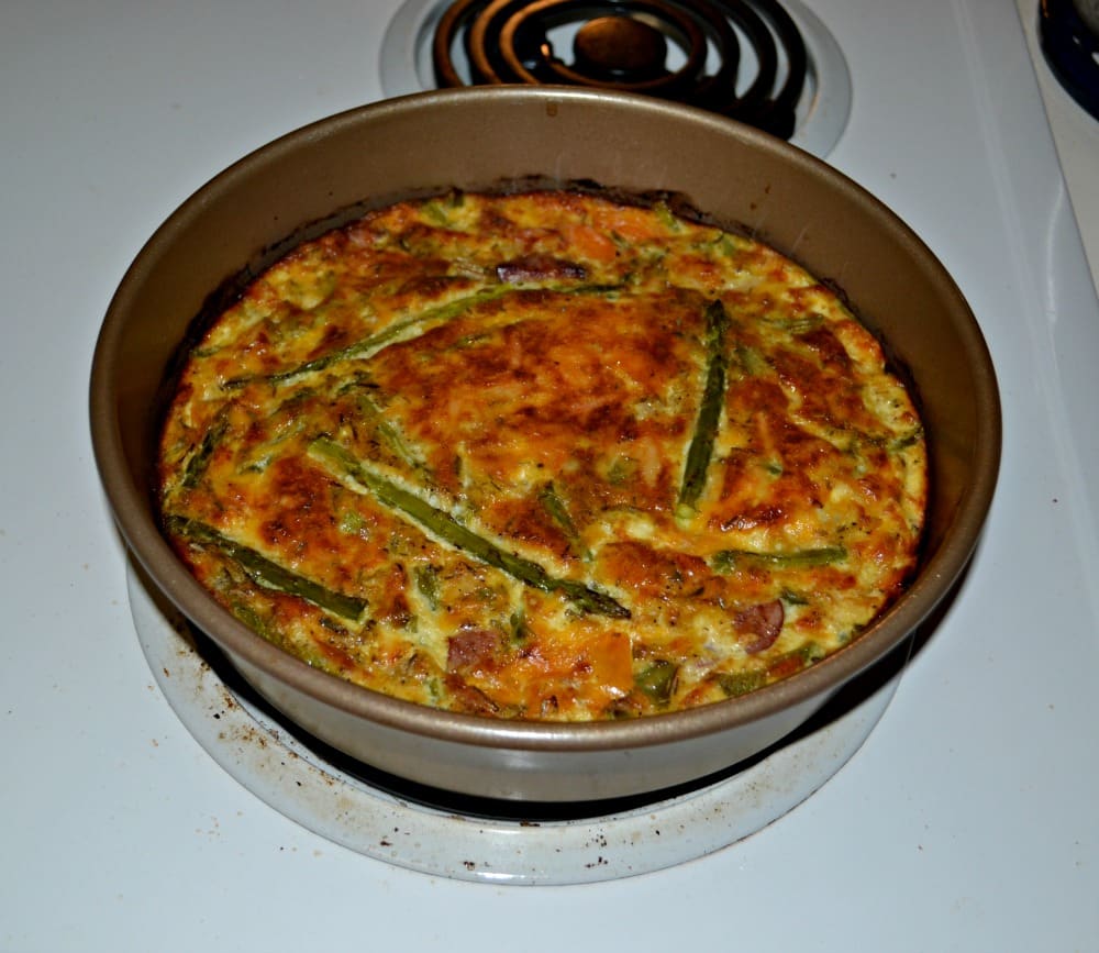 Crustless Quich with Kielbasa, Asparagus, and Peppers