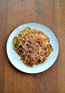 Make your pasta a little healthier with this Lean Beef and Vegetable Pasta Bake with zoodles and noodles