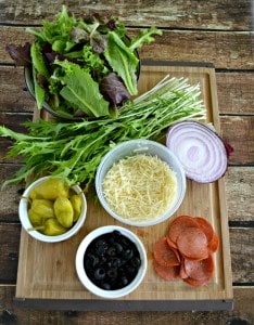 ALl the fresh ingredients you need to make an Italian Chopped Salad