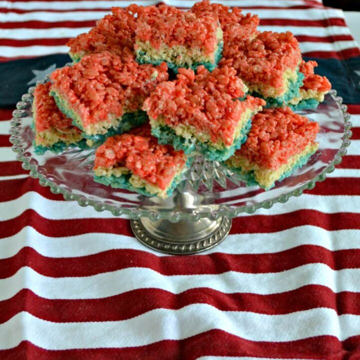 It's easy to make these Red, White, and Blue Rice Krispies Treats!