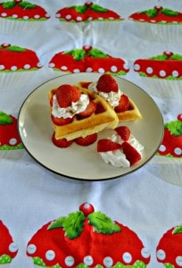 Take a bite out of these Strawberry Shortcake Waffles with fresh strawberries