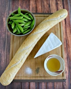 Just a few simple ingredients make a tasty Crostini with Brie, Fresh Peas, and Honey