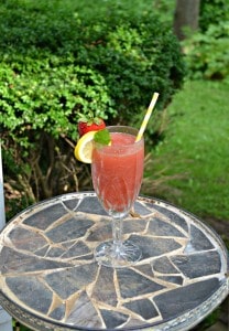 Cool off with a Frozen Strawberry Lemonade Moscato Punch this summer!