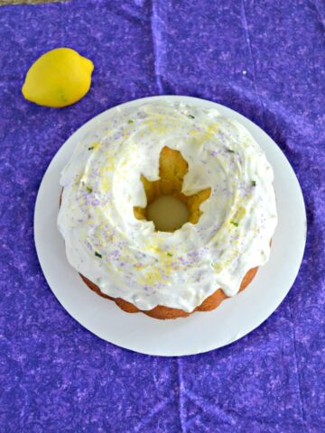 Brighten up someone's day with this Lemon Lavender Bundt Cake topped with a heavy Lemon Glaze