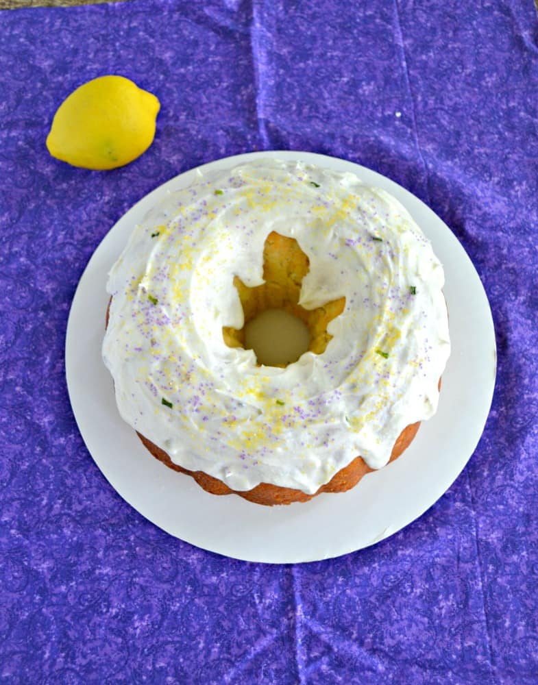 Brighten up someone's day with this Lemon Lavender Bundt Cake topped with a heavy Lemon Glaze
