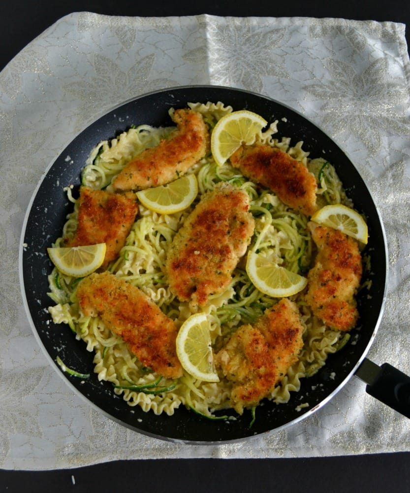 This CrispY Parmesan Chicken with Lemon Pasta is one of my favorite easy weeknight meals.