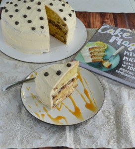 Love this delicious Dream Cake made with Coconut Chocolate Chip Cake, soaked in Sweet Cream Syrup, then layered with Salted Caramel Frosting. It's just one of the awesome cakes in Cake Magic!