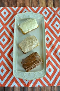 Love this tasty Pumpkin Bread with Cinnamon Chips and a trio of frostings!