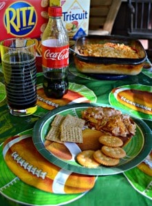 Grab a glass of Coca-Cola and some RITZ and enjoy this awesome BBQ Chicken Dip!