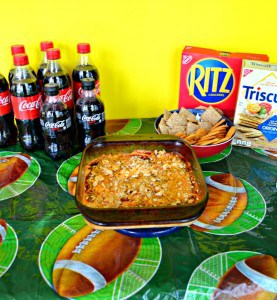 Make it a great Game Day with BBQ Chicken Dip served with RITZ and TRISCUIT crackers and Coca-Cola Classic