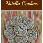 Pin Image: Text, a plate piled high wit caramel nutella cookies.
