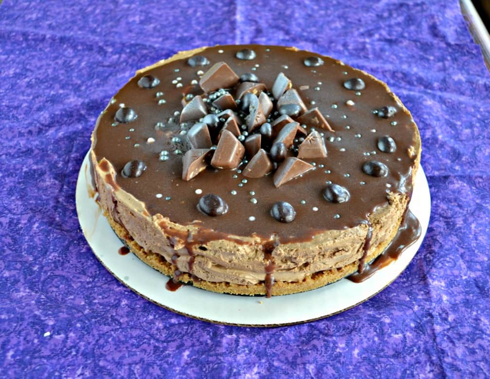 Try this incredible No Bake Mocha Cheesecake topped with chocolate covered espresso beans, chocolate, and edible pearls