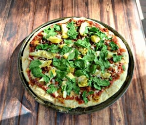 Make a gourmet Spinach, Chorizo, and Artichoke Pizza at home!